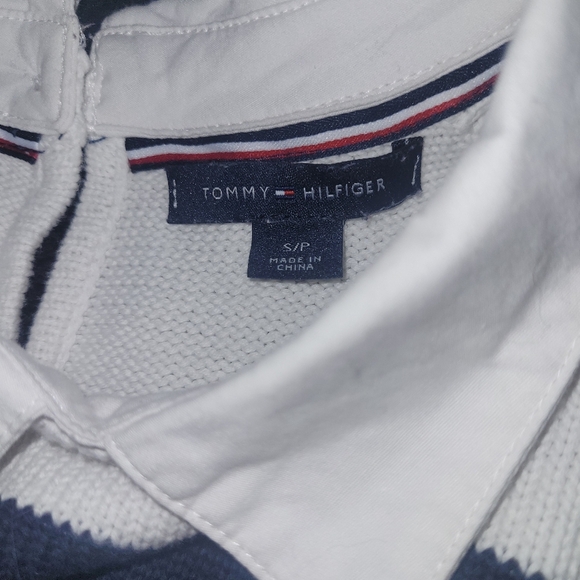 Tommy Hilfiger White, Blue and Pink Striped Collared Knit Sweater S - Picture 7 of 7